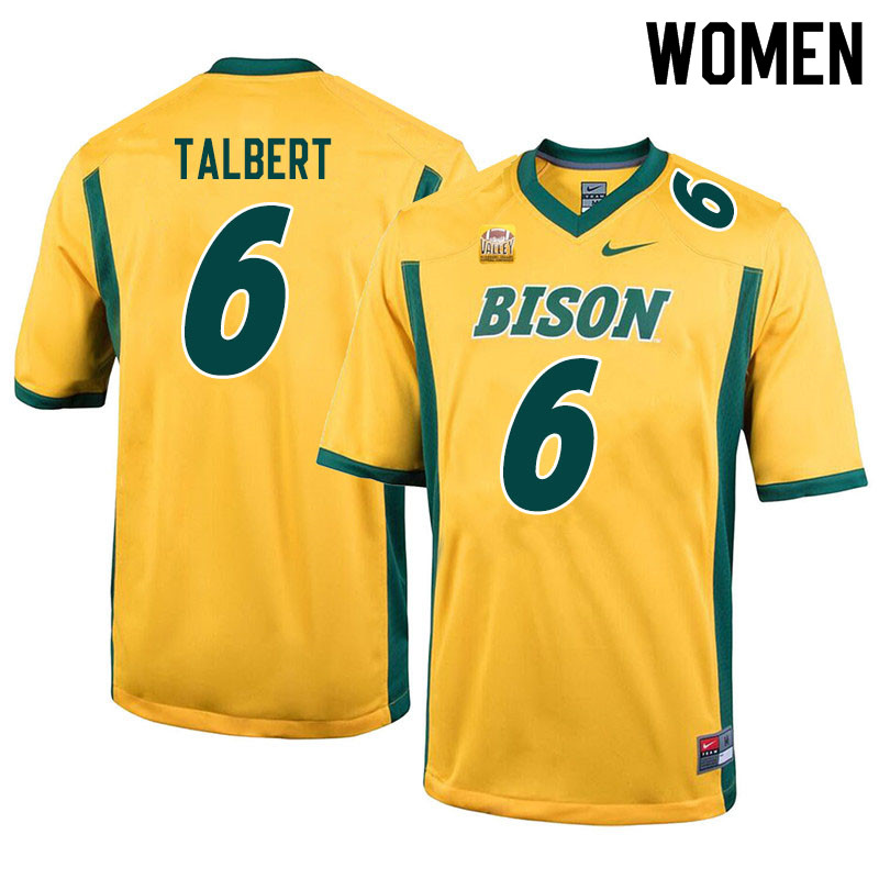 Women #6 Destin Talbert North Dakota State Bison College Football Jerseys Sale-Yellow - Click Image to Close